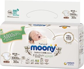 Sauskelnės Moony Natural, 30 vnt. kaina ir informacija | Sauskelnės | pigu.lt