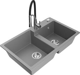 Granitinė virtuvinė plautuvė Mexen Tomas su maišytuvu ir sifonu, Grey+Black/Chrome цена и информация | Раковины на кухню | pigu.lt