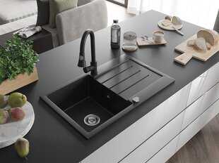 Granitinė virtuvinė plautuvė Mexen Bruno su maišytuvu ir sifonu, Metallic black/silver/black kaina ir informacija | Virtuvinės plautuvės | pigu.lt