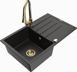 Granitinė virtuvinė plautuvė Mexen Bruno su maišytuvu ir sifonu, Metallic black/gold/gold kaina ir informacija | Virtuvinės plautuvės | pigu.lt