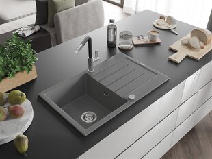 Granitinė virtuvinė plautuvė Mexen Bruno su maišytuvu ir sifonu, Grey/Black/Chrome цена и информация | Раковины на кухню | pigu.lt