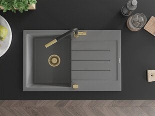 Granitinė virtuvinė plautuvė Mexen Bruno su maišytuvu ir sifonu, Grey+Black/Gold цена и информация | Раковины на кухню | pigu.lt