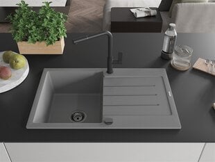 Granitinė virtuvinė plautuvė Mexen Bruno su maišytuvu ir sifonu, Grey/Black цена и информация | Раковины на кухню | pigu.lt