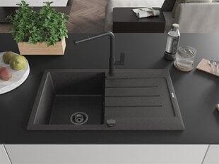 Granitinė virtuvinė plautuvė Mexen Bruno su maišytuvu ir sifonu, Black granite/black kaina ir informacija | Virtuvinės plautuvės | pigu.lt