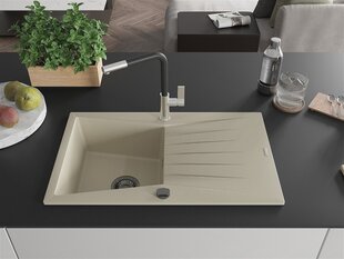 Granitinė virtuvinė plautuvė Mexen Cesar su maišytuvu ir sifonu, Beige+Black/Chrome цена и информация | Раковины на кухню | pigu.lt