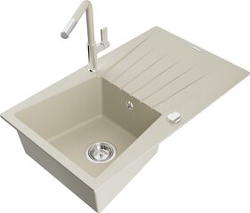 Granitinė virtuvinė plautuvė Mexen Cesar su maišytuvu ir sifonu, Beige+Beige/Chrome цена и информация | Раковины на кухню | pigu.lt