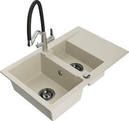 Granitinė virtuvinė plautuvė Mexen Gaspar su maišytuvu ir sifonu, Beige+Black/Chrome цена и информация | Раковины на кухню | pigu.lt