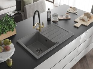 Granitinė virtuvinė plautuvė Mexen Bruno su maišytuvu ir sifonu, Grey/Black/Gold цена и информация | Раковины на кухню | pigu.lt