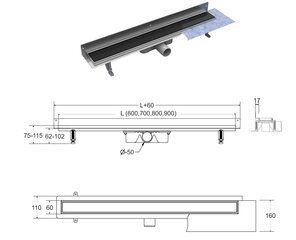 Dušo latakas Besco Virgo Next Black, 70 cm kaina ir informacija | Dušo latakai | pigu.lt