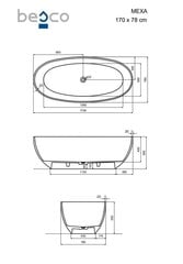 Vonia Besco Mexa Ocean Breeze, 170 x 78 cm, su chrome sifonu цена и информация | Ванны | pigu.lt