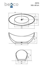 Vonia Besco Axya Carbon Grey, 180 x 80 cm, su baltu dangteliu цена и информация | Ванны | pigu.lt