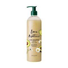 "Oriflame Love Nature 2-in-1" šampūnas su ekologišku avokadų aliejumi ir ramunėlėmis visų tipų plaukams 500 ml kaina ir informacija | Šampūnai | pigu.lt
