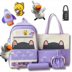 Mokyklinės kuprinės rinkinys 5in1, violetinė цена и информация | Школьные рюкзаки, спортивные сумки | pigu.lt