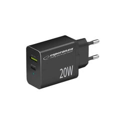 Esperanza  greitasis įkroviklis 20w usb-c pd 20w / usb-a qc 3.0 18w juodas kaina ir informacija | Krovikliai telefonams | pigu.lt