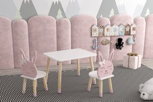 Kūdikių stalas ir dvi žavingo zuikučio formos kėdutės - baltos, rožinės spalvos kaina ir informacija | Vaikiškos kėdutės ir staliukai | pigu.lt