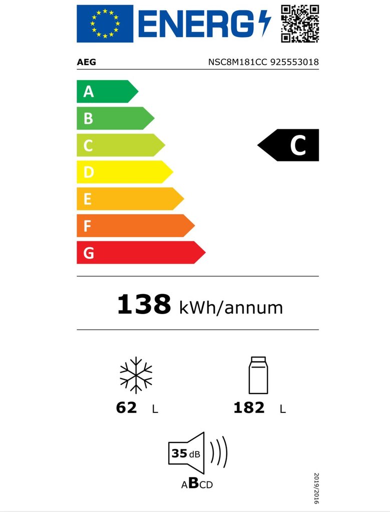 AEG NSC8M181CC kaina ir informacija | Šaldytuvai | pigu.lt