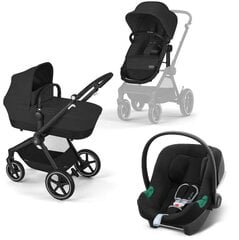 Cybex Eos Basic 3w1 Wózek Głęboko-Spacerowy Rama Czarna + Adaptery + Fotelik Aton B2 I-Size Moon Black kaina ir informacija | Vežimėliai | pigu.lt