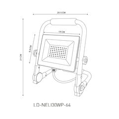 Nešiojamas LED prožektorius NELI, 30 W, 4500 lm, 6400 K, IP65, juodas kaina ir informacija | Lauko šviestuvai | pigu.lt