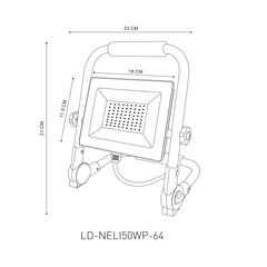 Nešiojamas LED prožektorius NELI, 50 W, 4500 lm, 6400 °K, IP65, juodas kaina ir informacija | Lauko šviestuvai | pigu.lt