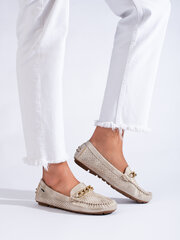 Openwork light suede moccasins in beige and gold 296142521 цена и информация | Женские туфли | pigu.lt