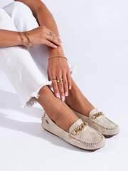 Openwork light suede moccasins in beige and gold 296142521 цена и информация | Женские туфли | pigu.lt