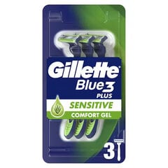 Vienkartiniai skustuvai Gillette Blue 3 Plus Sensitive, 3 vnt. x 6 vnt. kaina ir informacija | Skutimosi priemonės ir kosmetika | pigu.lt