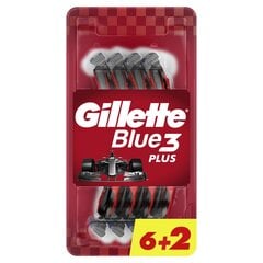 Vienkartiniai skustuvai Gillette Blue 3 Plus Red, 6+2 vnt. x 6 vnt. kaina ir informacija | Skutimosi priemonės ir kosmetika | pigu.lt