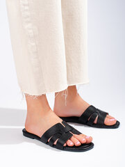 Women's black flip-flops made of ecological leather 296228911 цена и информация | Женские тапочки | pigu.lt