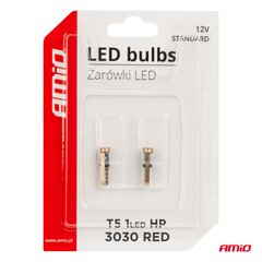 LED lemputės standartinės T5 12V 1 LED raudonos spalvos kaina ir informacija | Automobilių lemputės | pigu.lt