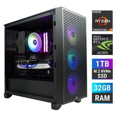 Kompiuteris MonsterX Ryzen 7 7800X3D 32GB 1TB NVME RTX4070Ti kaina ir informacija | Stacionarūs kompiuteriai | pigu.lt