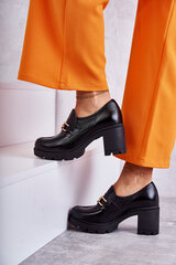 Leather shoes on a pillar with a golden decoration Black Mikeyla 21839-21 цена и информация | Женские тапочки | pigu.lt