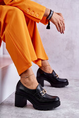 Leather shoes on a pillar with a golden decoration Black Mikeyla 21839-21 цена и информация | Женские тапочки | pigu.lt