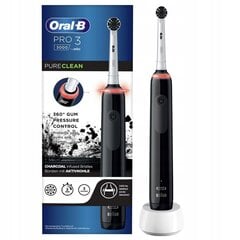 "Oral-B Pro 3 3000 Pure Clean Black + 4 preciziniai W/A dantų šepetėliai kaina ir informacija | Elektriniai dantų šepetėliai | pigu.lt