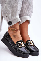 Leather Platform Moccasins with Decoration Black Desmond 27105-21 цена и информация | Женские тапочки | pigu.lt