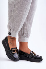 Leather Platform Moccasins with Decoration Black Desmond 27105-21 цена и информация | Женские тапочки | pigu.lt