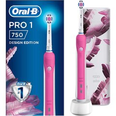 ORAL-B PRO 1 ROŽINĖS ELEKTRINIS DANTŲ ŠEPETĖLIS + DESIGN EDITION DĖKLAS kaina ir informacija | Elektriniai dantų šepetėliai | pigu.lt