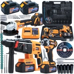 MEGA TOOLS KIT ACU 2X 4AH 21V 3IN1 PLAKTUKO GRĘŽIMO GRĄŽTAS KALTAS ŠLIFUOKLIS BLACK kaina ir informacija | Mechaniniai įrankiai | pigu.lt