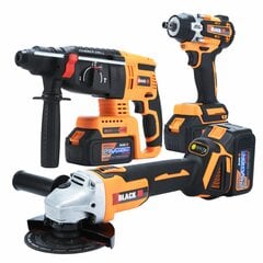 MEGA TOOLS KIT ACU 2X 4AH 21V 3IN1 PLAKTUKO GRĘŽIMO GRĄŽTAS KALTAS ŠLIFUOKLIS BLACK kaina ir informacija | Mechaniniai įrankiai | pigu.lt