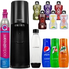 Saturator SodaStream Terra Black vienas butelis + Pepsi + Mirinda + 7up + Bolero 6 vnt. kaina ir informacija | Gazuoto vandens aparatai ir priedai | pigu.lt