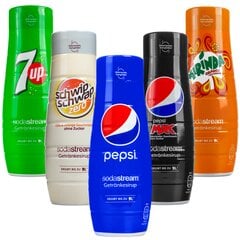 5x "SodaStream Pepsi" sirupas, "Pepsi MAX", "Mirinda", 7UP, "Schwip Schwap zero kaina ir informacija | Gazuoto vandens aparatai ir priedai | pigu.lt