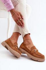 Women's Loafers with Gold Decoration Eco Suede Camel Lighas 31270-21 цена и информация | Женские тапочки | pigu.lt