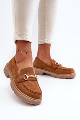 Women's Loafers with Gold Decoration Eco Suede Camel Lighas 31270-21 цена и информация | Женские тапочки | pigu.lt