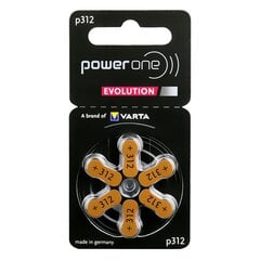 6 x Power One Evolution Varta 312 klausos aparatų baterijos kaina ir informacija | Elementai | pigu.lt