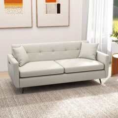 HOMCOM 3-vietė sofa, trivietė sofa su porankiu, dekoratyvinės pagalvėlės, minkšta sofa su šonine kišene, lininės išvaizdos, skirta svetainei, miegamajam, 165 x 73 x 72 cm, smėlio spalvos | Aosom kaina ir informacija | Sofos | pigu.lt