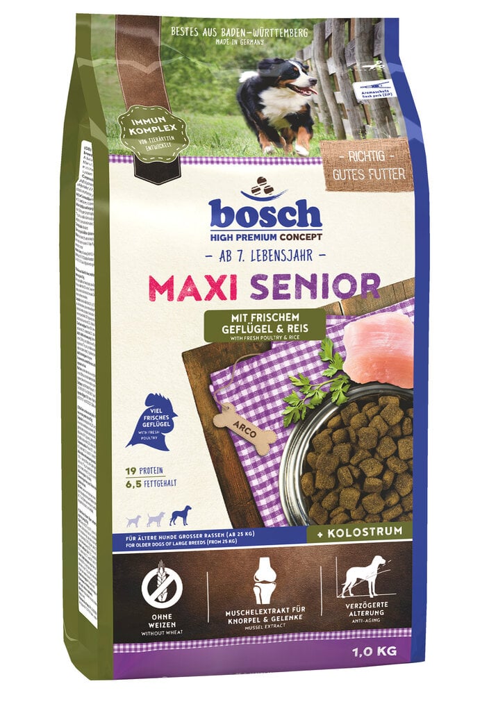 Bosch Petfood MAXI SENIOR su paukštiena ir ryžiais 1kg kaina ir informacija | Sausas maistas šunims | pigu.lt