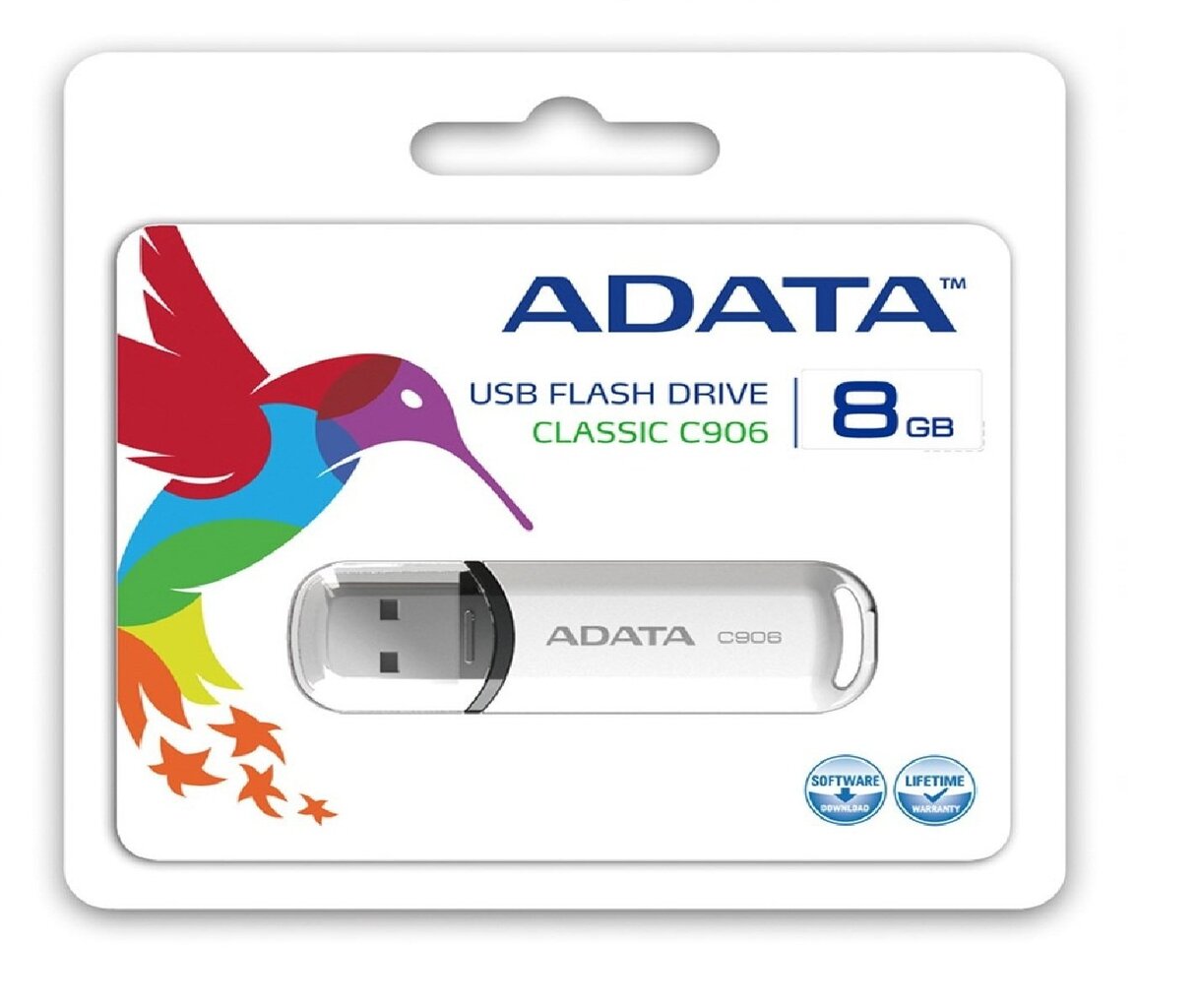 Atmintinė A-data C906 8GB, USB 2.0, Balta kaina ir informacija | USB laikmenos | pigu.lt