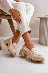 Womens Low Heeled Shoes Made Of Eco Leather Beige Menloa 32926-21 kaina ir informacija | Šlepetės moterims | pigu.lt