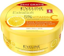 Drėkinamasis veido ir kūno kremas Eveline Cosmetics Extra Soft 5% vitamino C, 200 ml kaina ir informacija | Kūno kremai, losjonai | pigu.lt