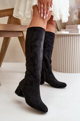 Eco Suede Women's Over the Knee Boots with Zip Black Elitara 32854-21 цена и информация | Женские сапоги | pigu.lt