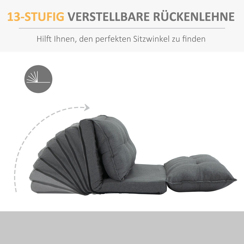 HOMCOM grindų kėdė "2-in-1" grindų sofa-lova 13 padėčių Reguliuojamas atlošas gyvenamajam kambariui Lininė 100 x 71 x 54 cm Pilka | Aosom kaina ir informacija | Svetainės foteliai | pigu.lt